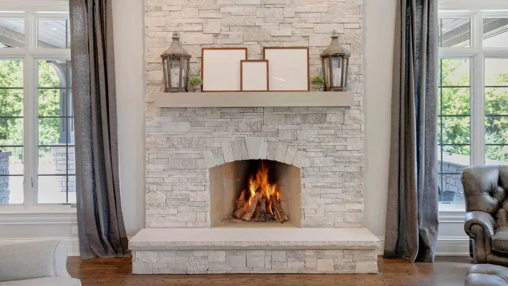 70s stone fireplace makeover